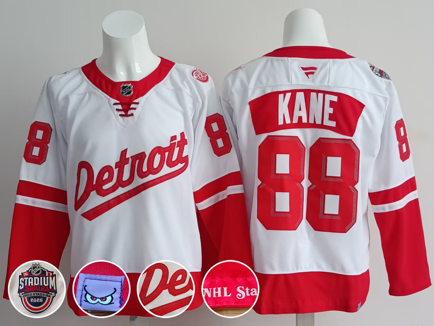 Men Detroit Red Wings #88 Kane White 2025 Fanatics Home Premium NHL Jersey